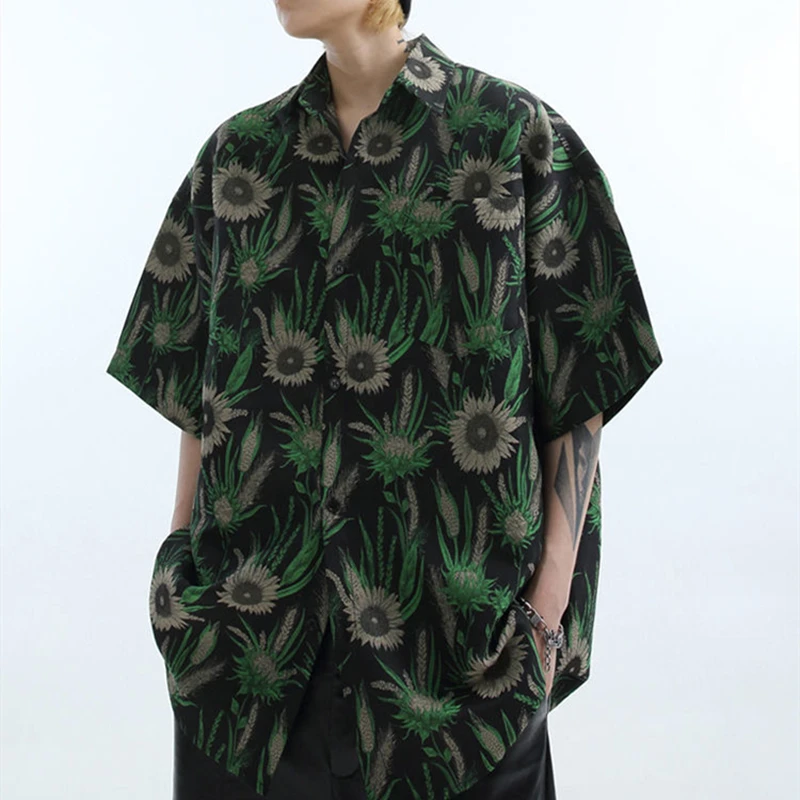 

Vintage Dog Tail Grass Graffiti Cool Mens Shirts Dark Goth Streetwear Loose Button Up Shirt Brand Fashion Summer Beach Hawaiian