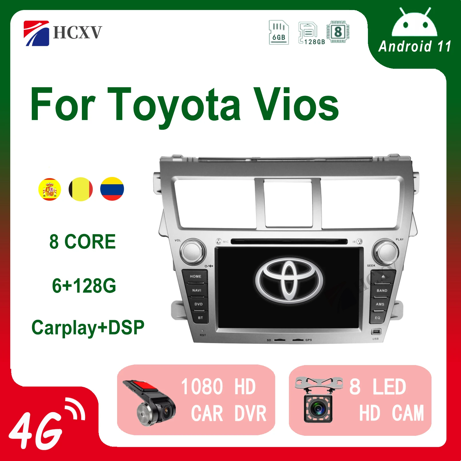 

HCXV Android Car Radio Stereo For Toyota Vios 2 Din Stereo Car Navigation Multimedia System Dvd Player Audio Gps Autoradio 4G