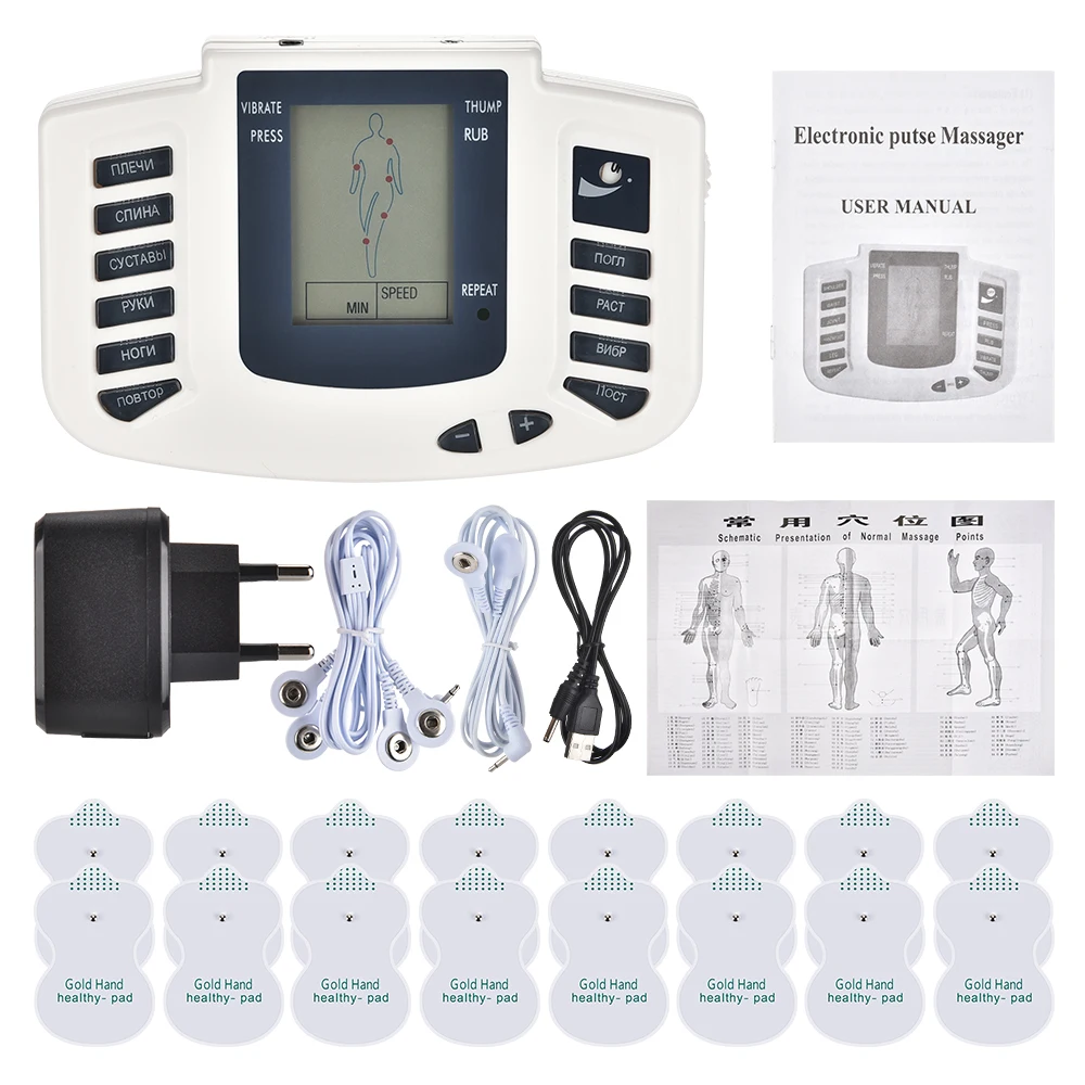 

EMS Tens Massage 16 Pads JR309 Russian Electrical Pulse Acupuncture Full Body Relax Muscle EU Plug Therapy Massager Stimulator