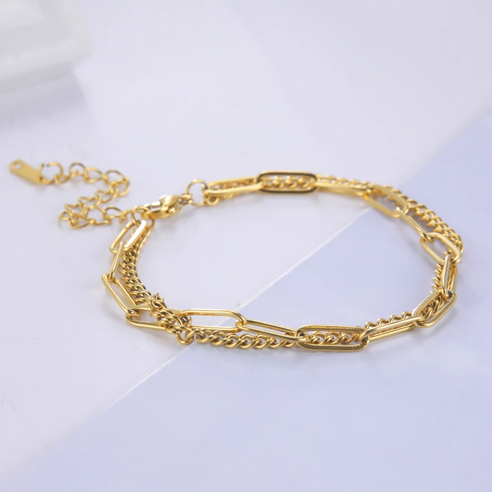 Простые браслеты из нержавеющей стали, двухслойная цепочка, минималистичные браслеты для женщин и мужчин, высокое качество, бижутерия для вечеринки, дня рождения, подарок, модная новинка