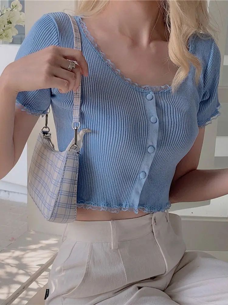 

Women's Casual Short T-Shirt Summer Fashion Lace Patchwork Tops