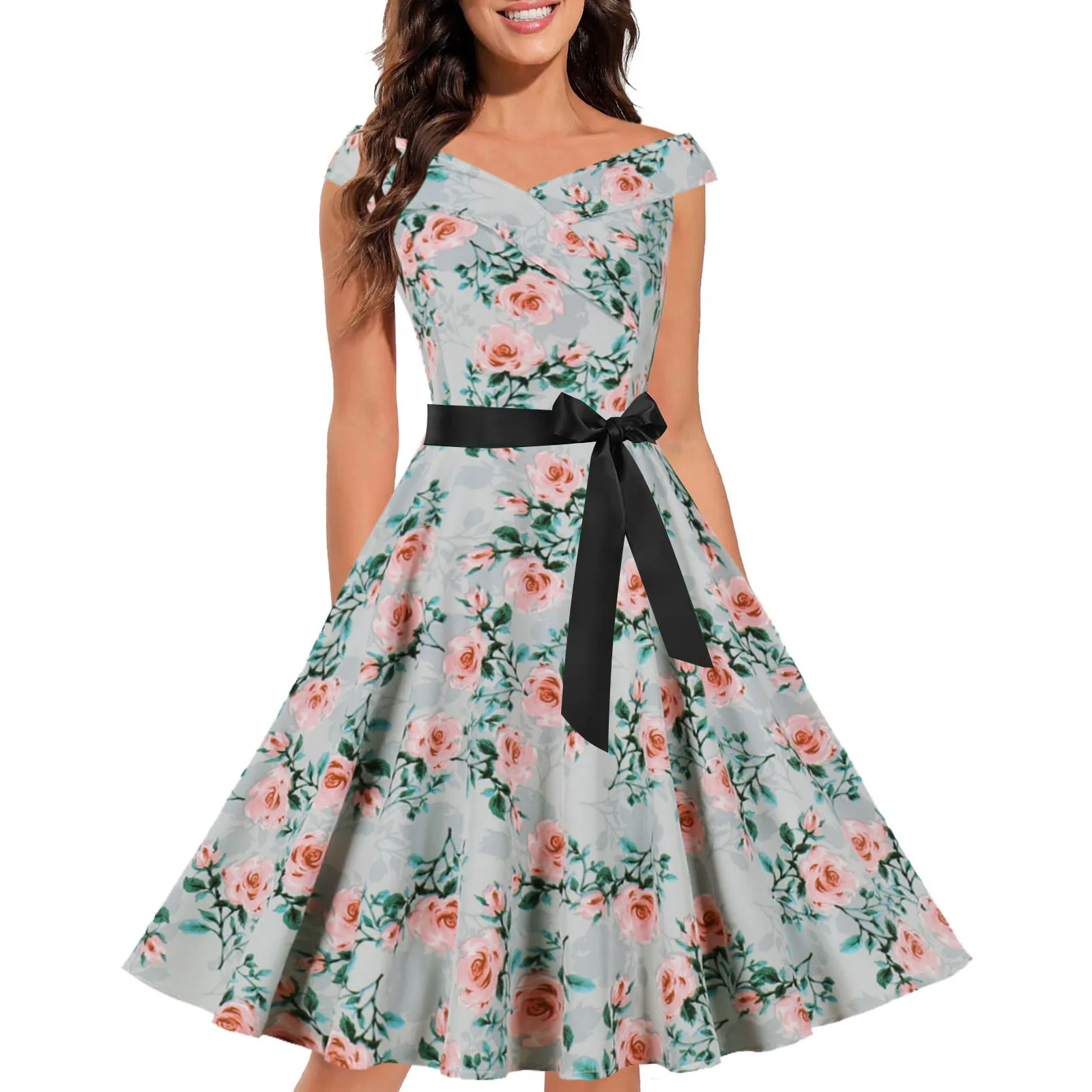 

Винтажное платье с V-образным вырезом, до колена