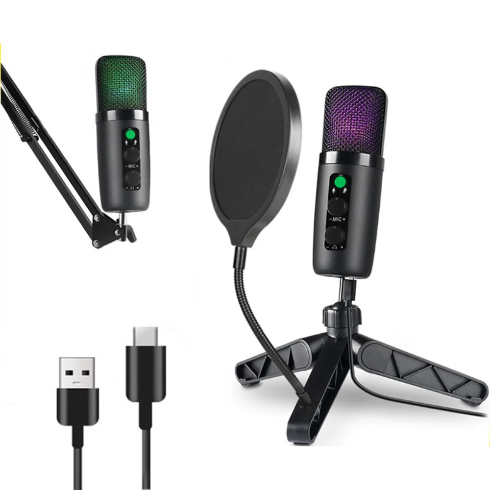 

USB Microphone Kit Professional Podcast Condenser Mic 192KHZ/24BIT For PC Karaoke Youtube Studio Recording Microfone Game