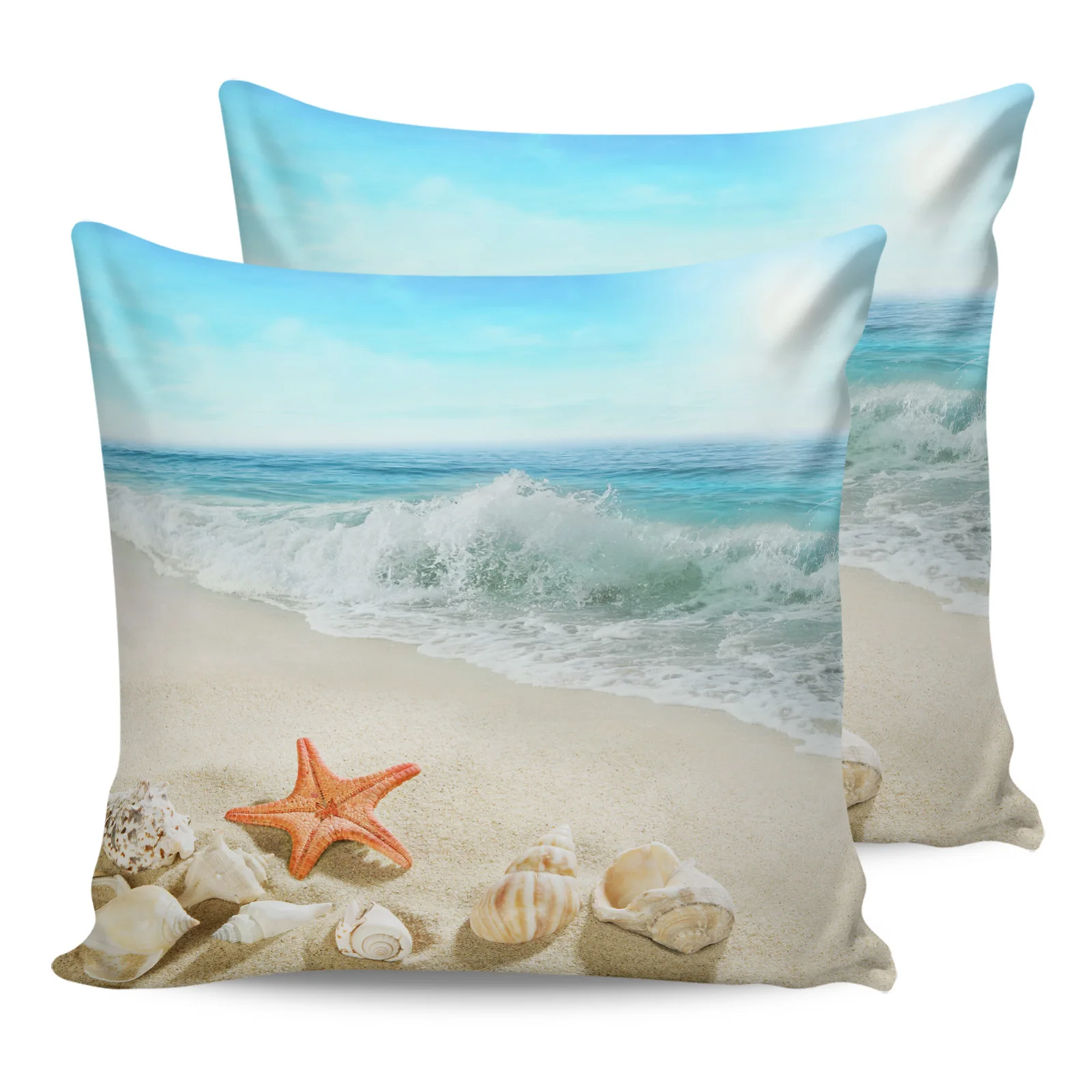 

2PC Pillowcase Beach Sea Starfish Shells Sofa Cushion Cover Bedding Dakimakura Pillow Cover House Home Decorative Pillow Cases