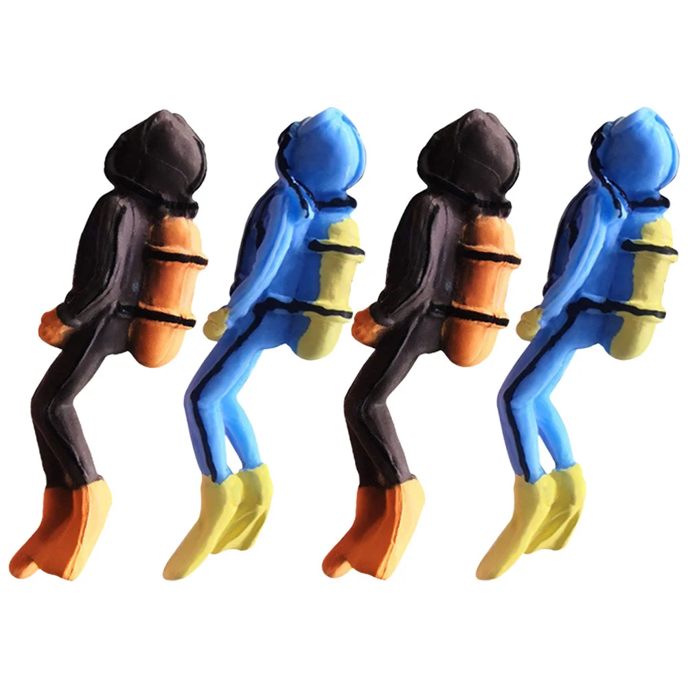 

4 Pcs Micro Figures Miniature Diver Statue Resin Figurine Aquarium Decoration Home Small Swimmers Accents