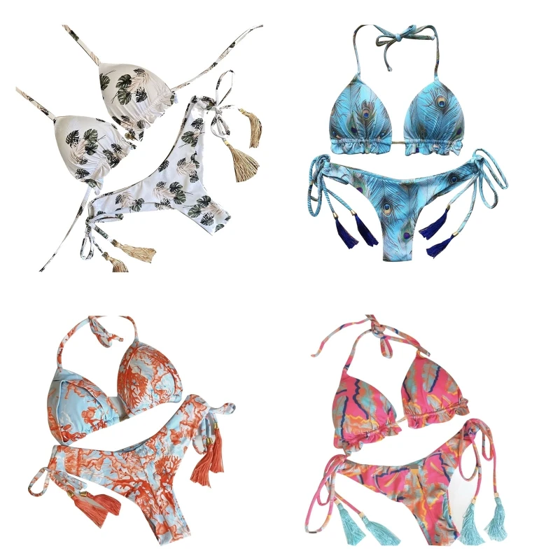 

Two Piece Thong Bikini Set 2022 Bandage Floral Print Swimsuit Woman Beachwear