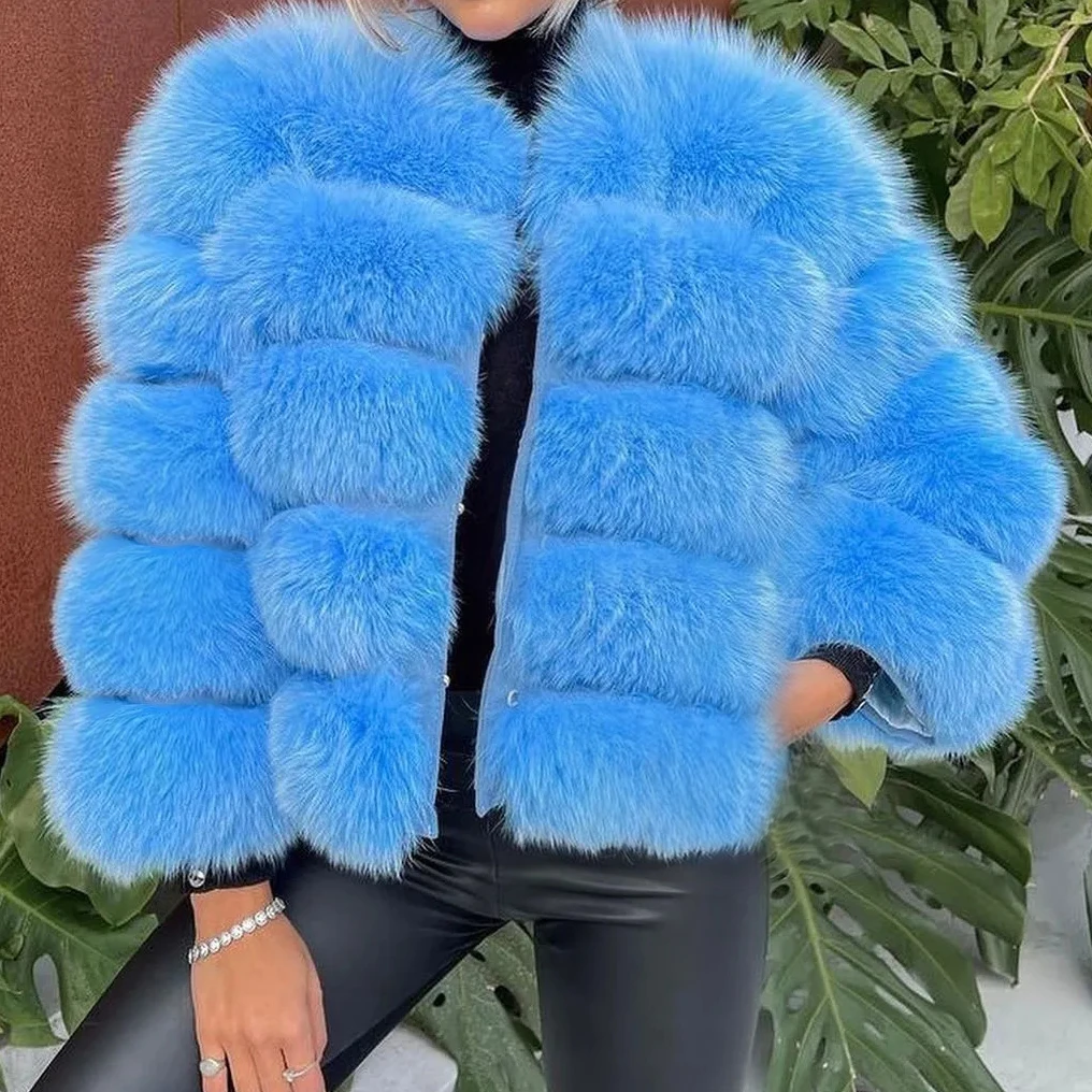 

Women's Winter Fox Fur Coat Sleeve 50 cm Real Fur Coat Raccoon Fur Short Jacket Luxury Brands High Quality Fur 60cm Sleeves Hot