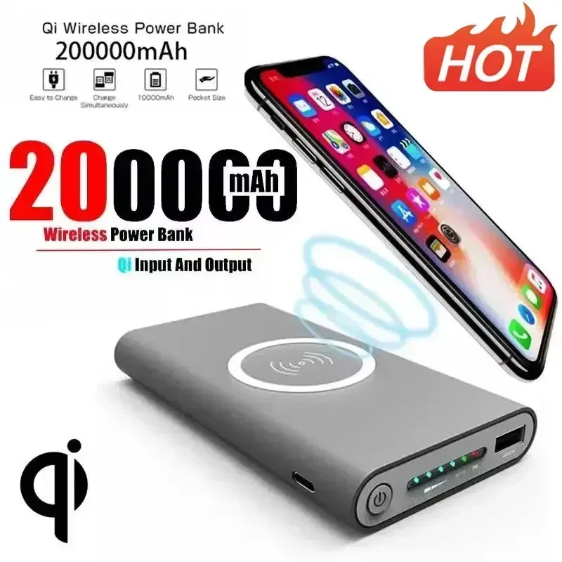Новый 200000 mAh Power Bank Двусторонняя беспроводная быстрая зарядка Powerbank Портативное