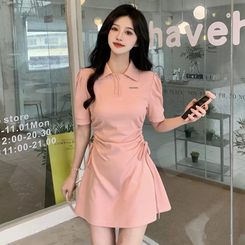 Лидер продаж женская одежда Однотонная юбка-поло с коротким рукавом и