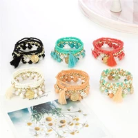 2022 new trend coin multilayer rice bead bracelet for women multicolor tassel bangle delicate vintage jewelry gifts