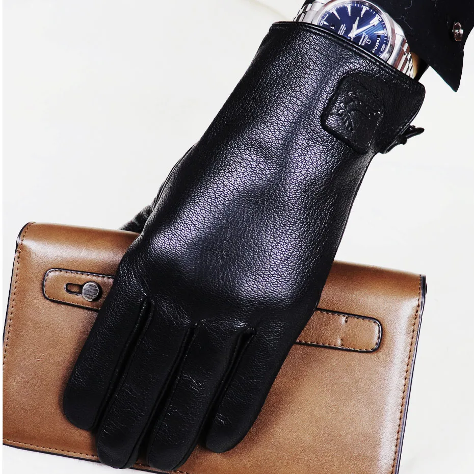 

Deerskin texture leather goat leather gloves men's autumn and winter cold protection warm knitted wool lining genuine new 2023