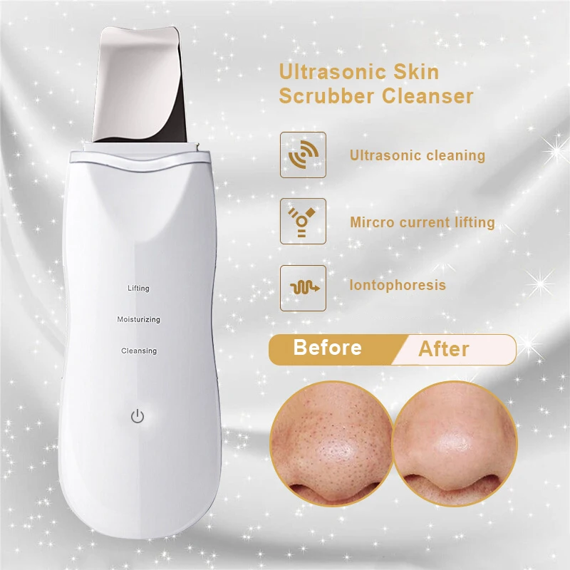 

Ultrasonic Skin Scrubber Face Cleanser Blackhead Acne Removal Facial Spa Vibration Massager Ultrasound Water Peeling Beauty Tool