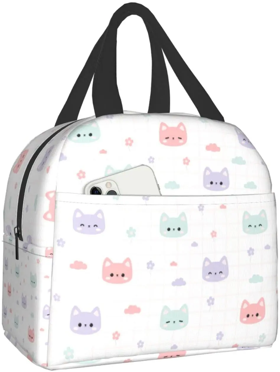 

Cute Cat Head Lunch Bag Travel Box Work Bento Cooler Reusable Tote Picnic Boxes Insulated Container Lunch Bags for Women Girls
