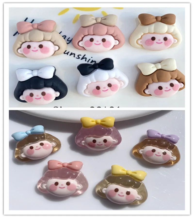 

100pcs Transparent Kawaii Cartoon Girl Resin Flatback Cabochon for Hair Bow Center Scrapbook DIY Decoration Accessories