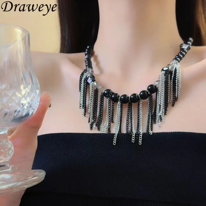 Draweye Y2k ожерелья с кисточками для женщин кристалл черный в стиле панк