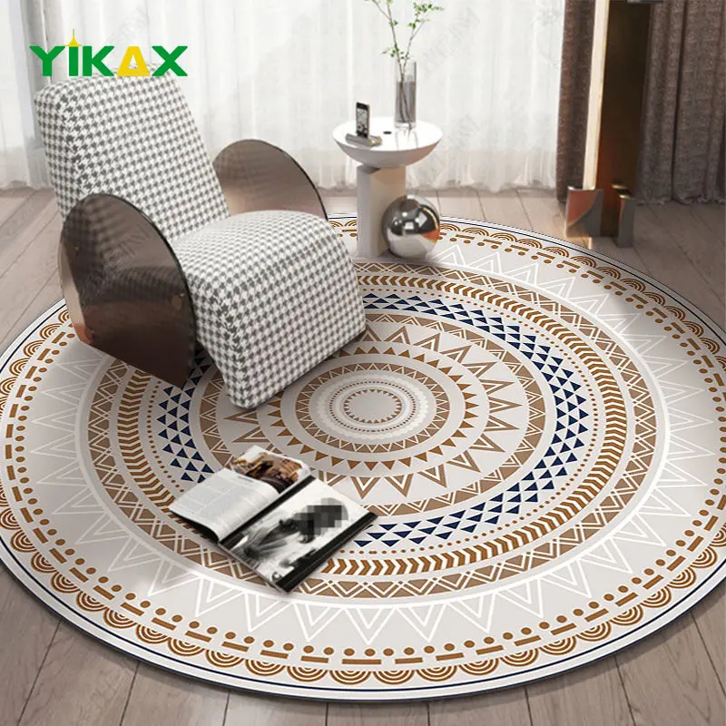 

Bohemian Round Rug for Living Room Bedroom Home Office Decoration Non-slip Carpet Lounge Sofa Area Computer Chair Washable Mats
