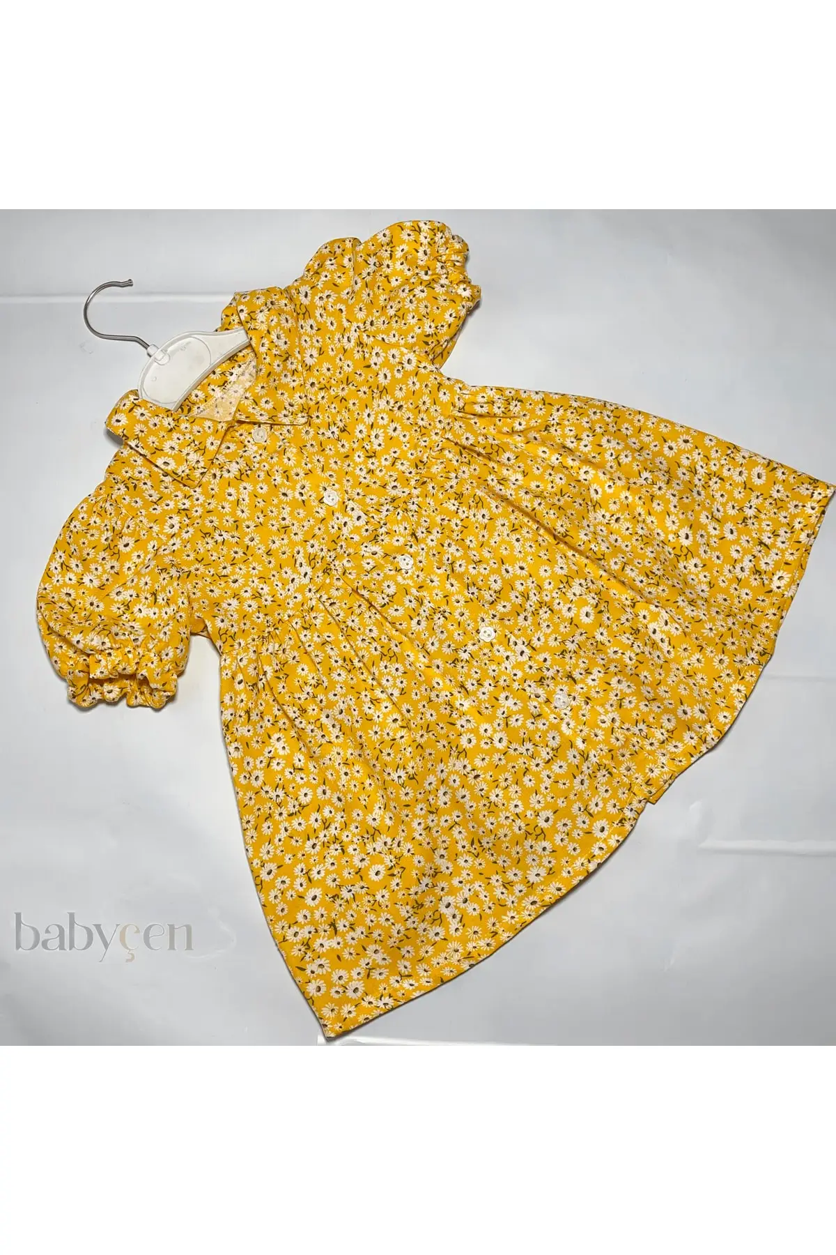 

Girl's-Viscose Fabric 100% Cotton Daisy Patterned Dress Balloon Sleeve Collar Yellow Pocket-Free Clothing