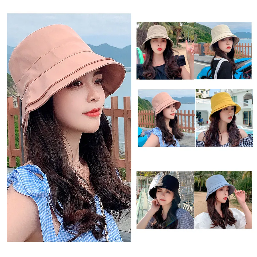 Simple Basin Cap Female Solid Color Sunscreen Sun Hat Tourism Travel Fashion With A Hundred Sun Hat Free Shipping Chapeau Femme