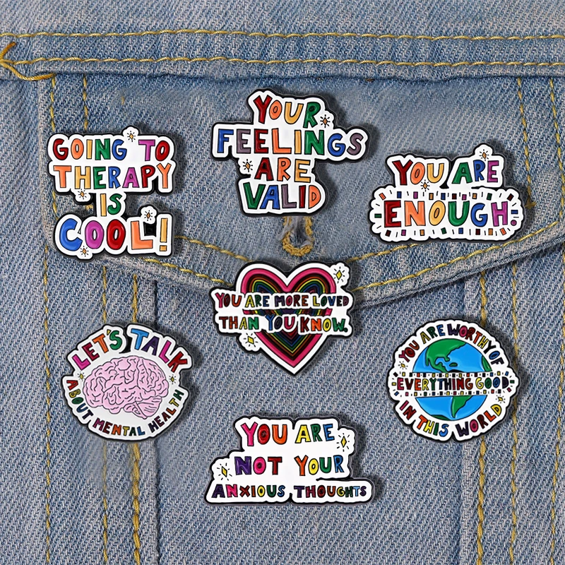 Your Feelings Are Valid Enamel Pins Mental Health Brain Brooch Creative Cool Text Badges Trendy Lapel Jewelry Gift For Friends
