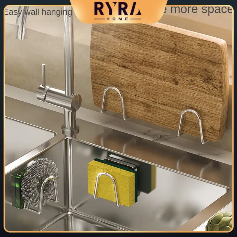 

Kitchen Stainless Steel Sink Sponges Holder Self Adhesive Drain Drying Rack Kitchen Wall Hooks Accessories Storage Organizer