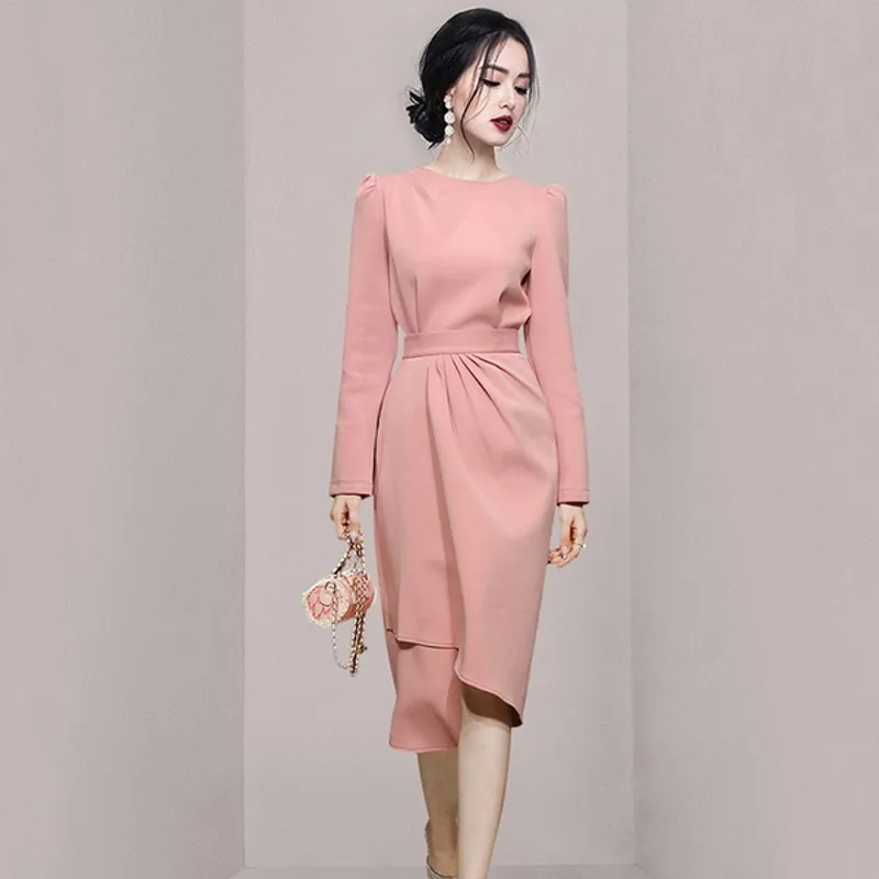 

Женское облегающее платье-карандаш с круглым вырезом, весна 2022