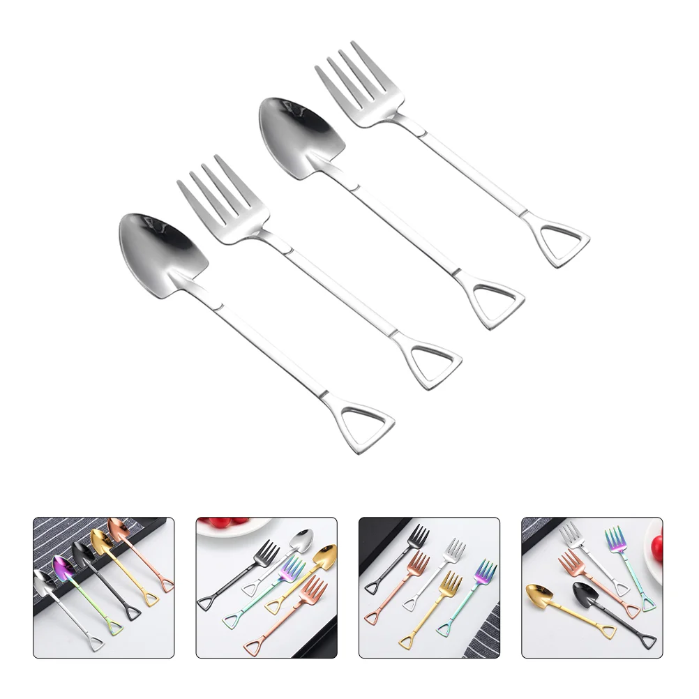 

Fork Spoon Appetizer Spoons Stainless Forks Tasting Steel Fruit Coffee Cake Dinner Ice Cream Tableware Honey Western Shape