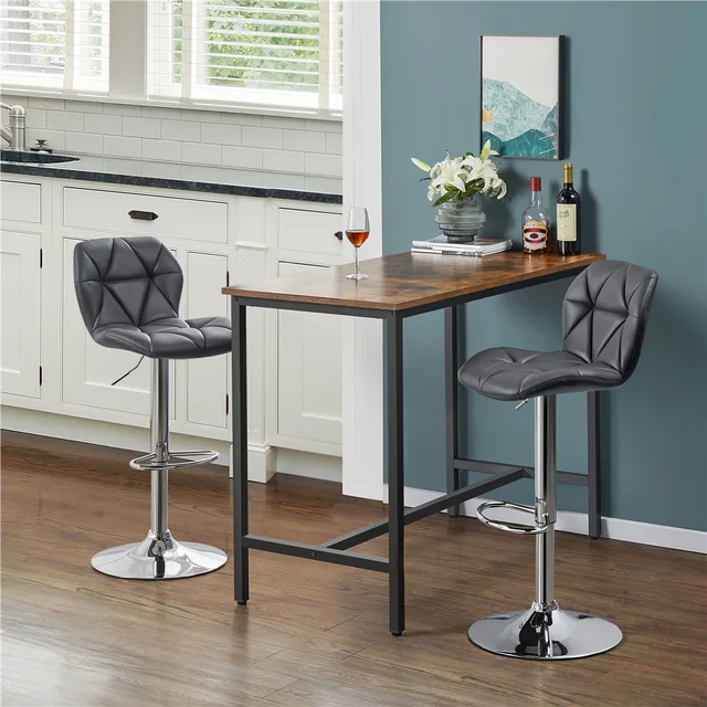 Alden Design Modern Adjustable Faux Leather Swivel Bar Stool Armless, 2pcs, Gray Chair Bar Bar Stools Counter Stool 3