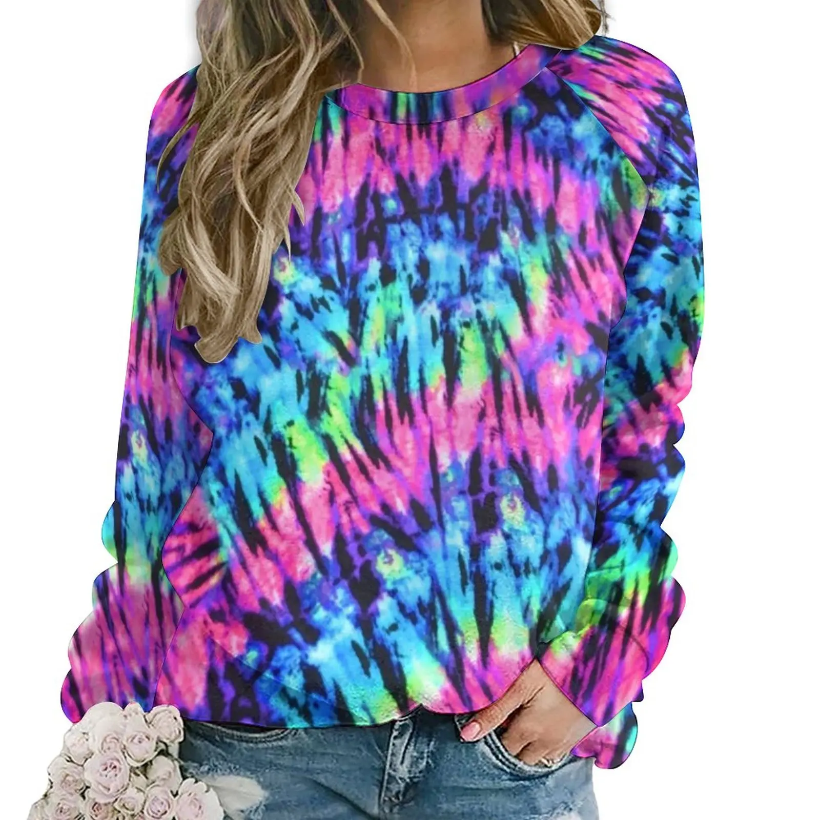 

Funny Tie Dye Casual Hoodies Women Colorful Print Pretty Graphic Hoodie Winter Long Sleeve Streetwear Oversized Sweatshirts Gift
