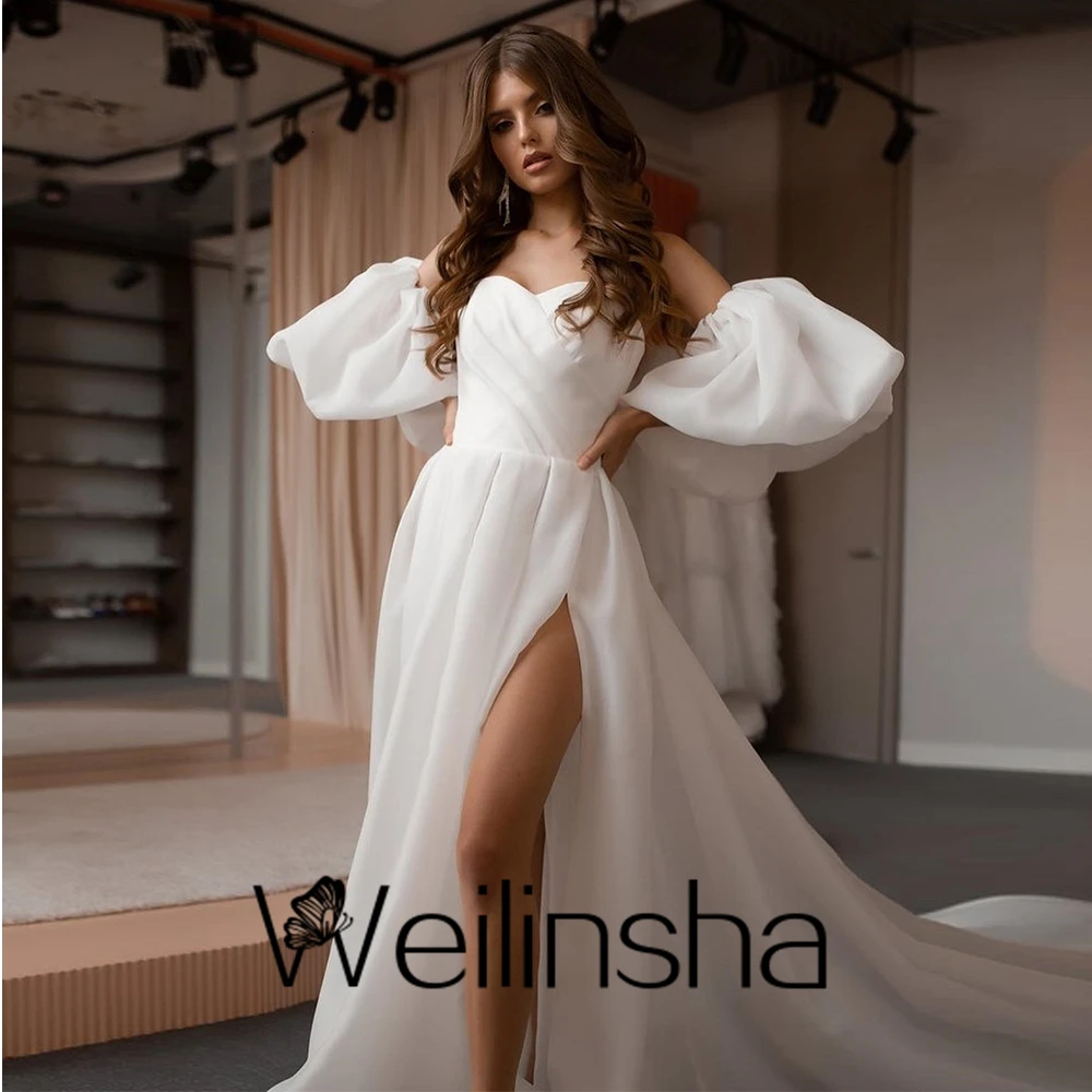 

Weilinsha Sweetheart Asymmetrical High Slit Organza Bridal Gowns for Marriage 2022 New Puffy Tulle Wedding Dresses Summer 2023