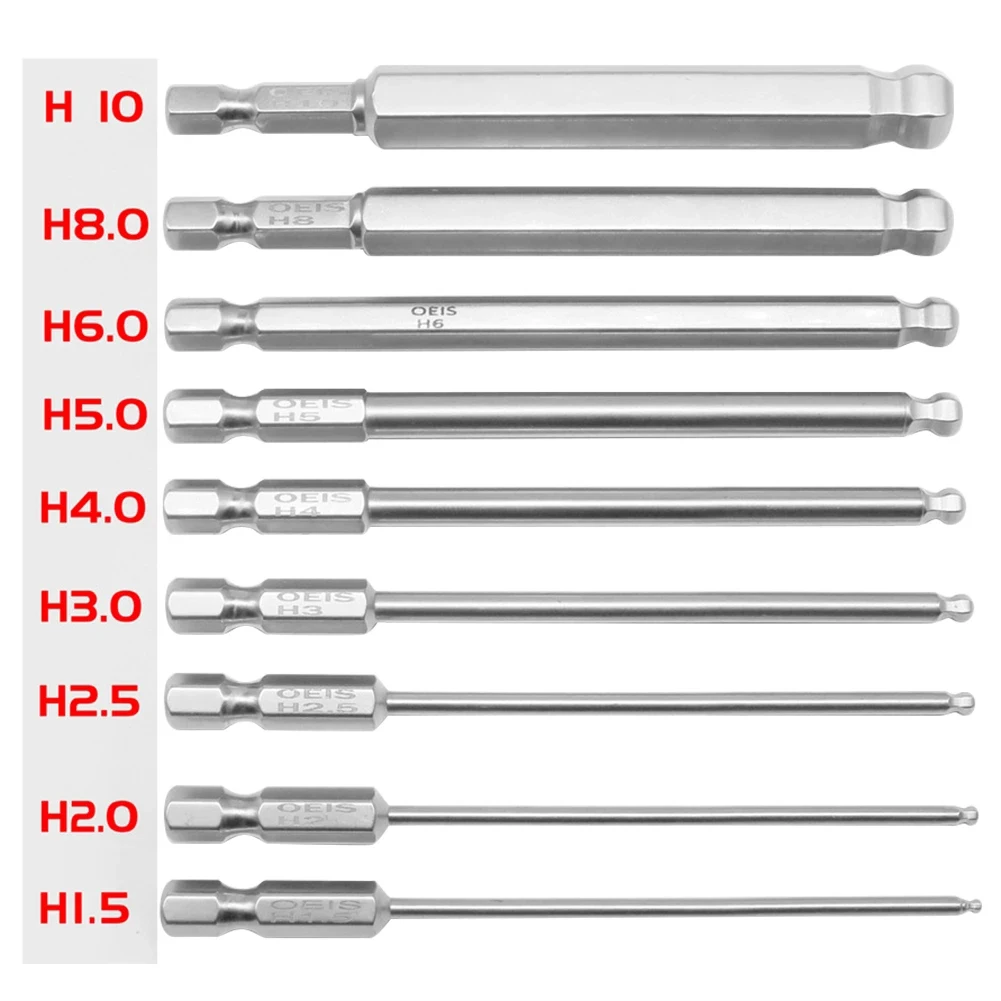 

1pc Ball End Hex Screwdriver Bit Metric Hex Bit 100mm Long Magnetic Driver Bit H1.5/ H2/H2.5/H3/H4/H5/H6/H8/H10 Drill Bits