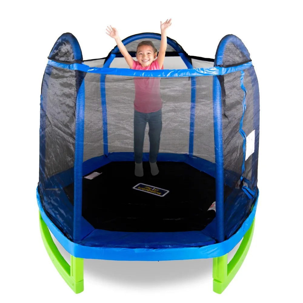 

7-Foot My First Trampoline Hexagon (Ages 3-10) for Kids Trampolines Blue/Green Elastic Bed Trampolin Fitnes Portable Fitness