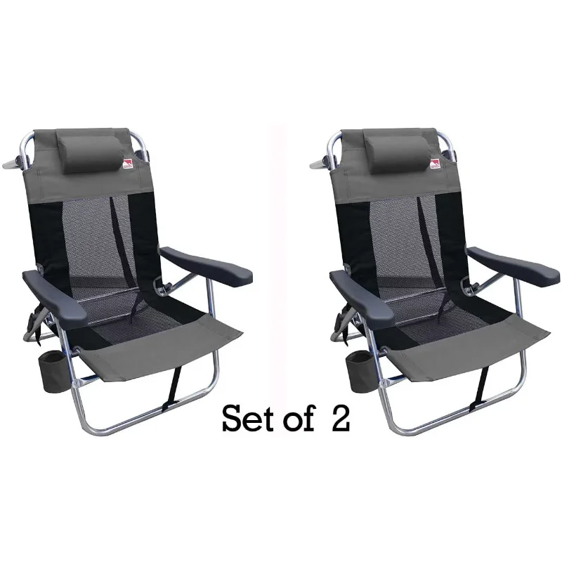

Outdoor Spectator Multi-Position Flat Folding Mesh Ultralight Beach Chair (2-Pack) Grey Recliner Chair Camping Chair