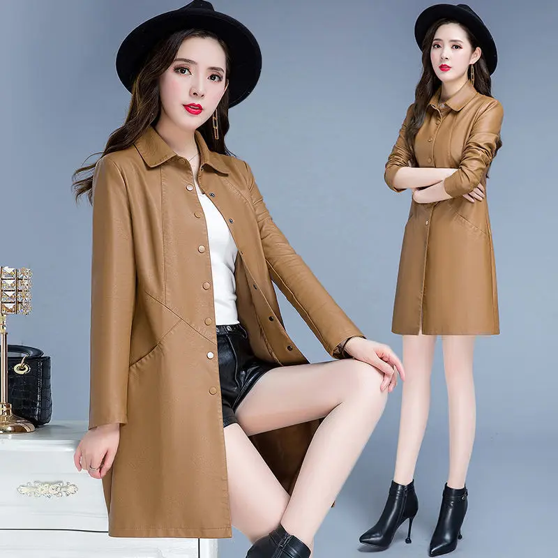 

Куртка женская длинная из мягкой кожи, облегающий пиджак в стиле панк, мотоциклетная одежда, блейзер из искусственной кожи, Осень-зима