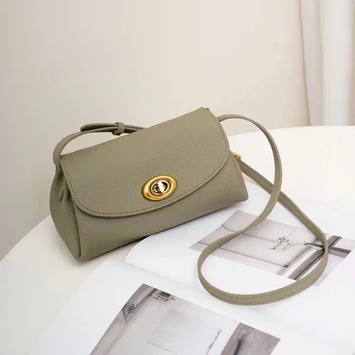 

Leather Flap Fashion Women's Designer Brand Small Bag England Shoulder Lock Bag Beige Stylish Cowhide Crossbody Green