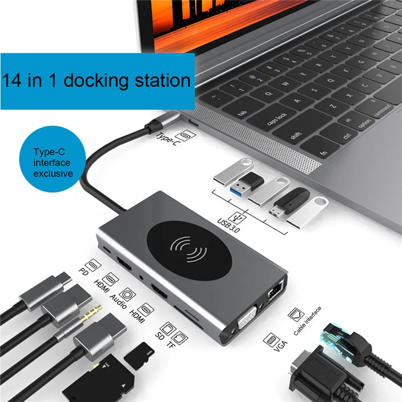 

Док-станция Тип C для HDMI-совместимого адаптера OTG Vga RJ45 Lan Multi USB PD 3.0 Type-C для MacBook Pro Air 4K сплиттер