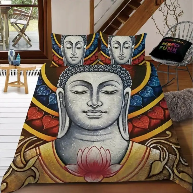 

Buddha Duvet Cover Set Colorful Stone Buddha Face Twin Bedding Set for Teens Adults Queen King Double Size Polyester Quilt Cover