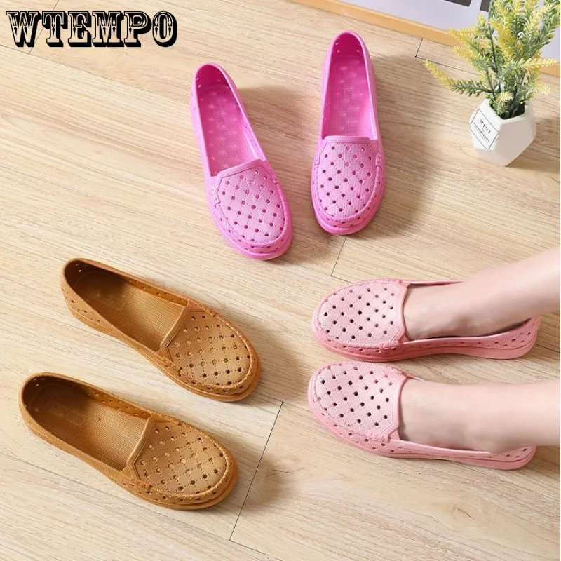 WTEMPO Women Flat Shoes Summer Female Shallow Sandals Hollowed Out Breathable Outdoor Beach Slip on Casual Shoes Dropshipping