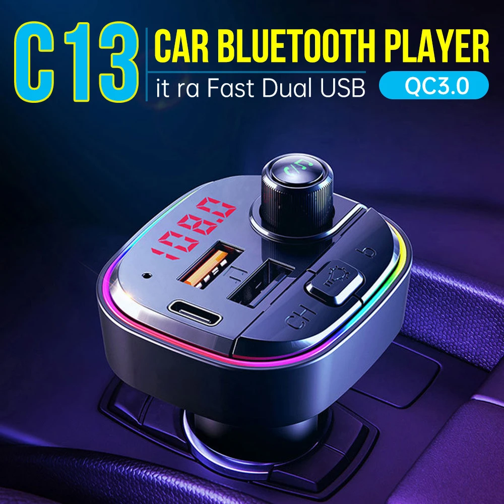 

Hands-free Calling Dc12v-24v Super Bass Sound Music Player Fast Charg-ing Car Bluetooth 5.0 Fm Transmitter 3 Ports Led Displays