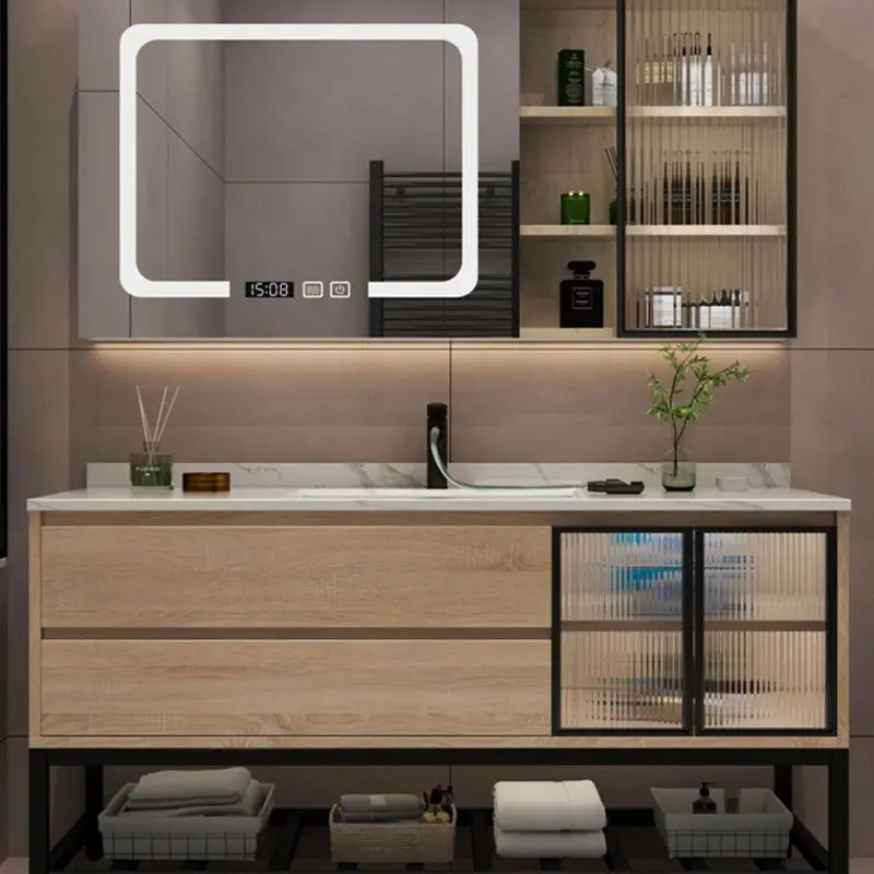 

Light Luxury Slate Bathroom Cabinet Combination Smart Mirror Cabinets Washstand Integrated Cabinet Bathroom Furniture