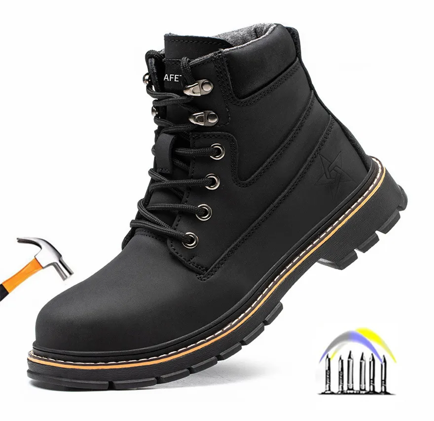 Anti-smash Anti-puncture Work Shoes With Steel Toe Leather S
