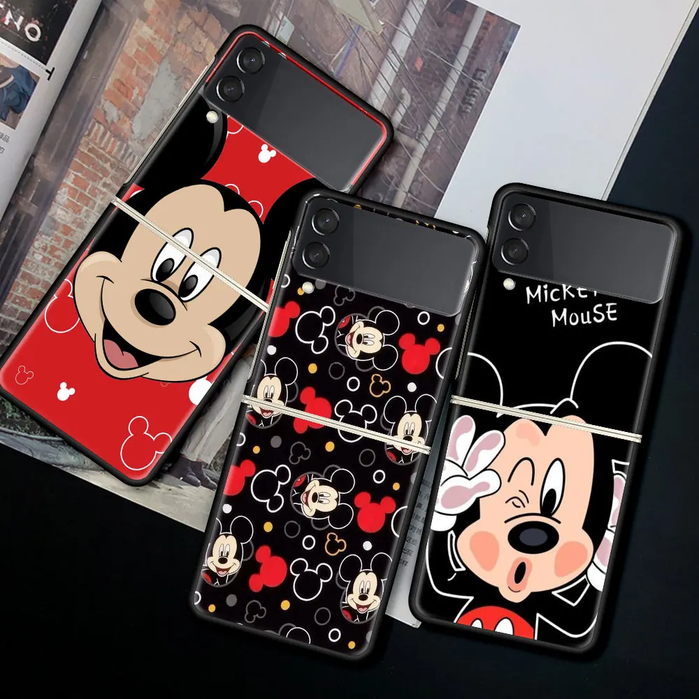 

Case For Samsung Galaxy Z Flip 3 5G PC Hard Cell Phone Cover ZFlip 6.7" Black Segmented Protect Coque Cute Mickey Mouse Cartoon