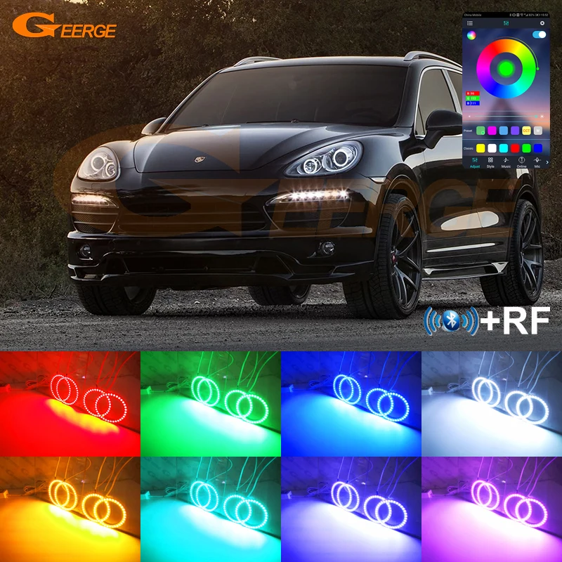 For Porsche Cayenne 958 92A 2010 2011 2012 2013 2014 RF Remote BT App Multi-Color Ultra Bright RGB LED Angel Eyes Kit Halo Rings