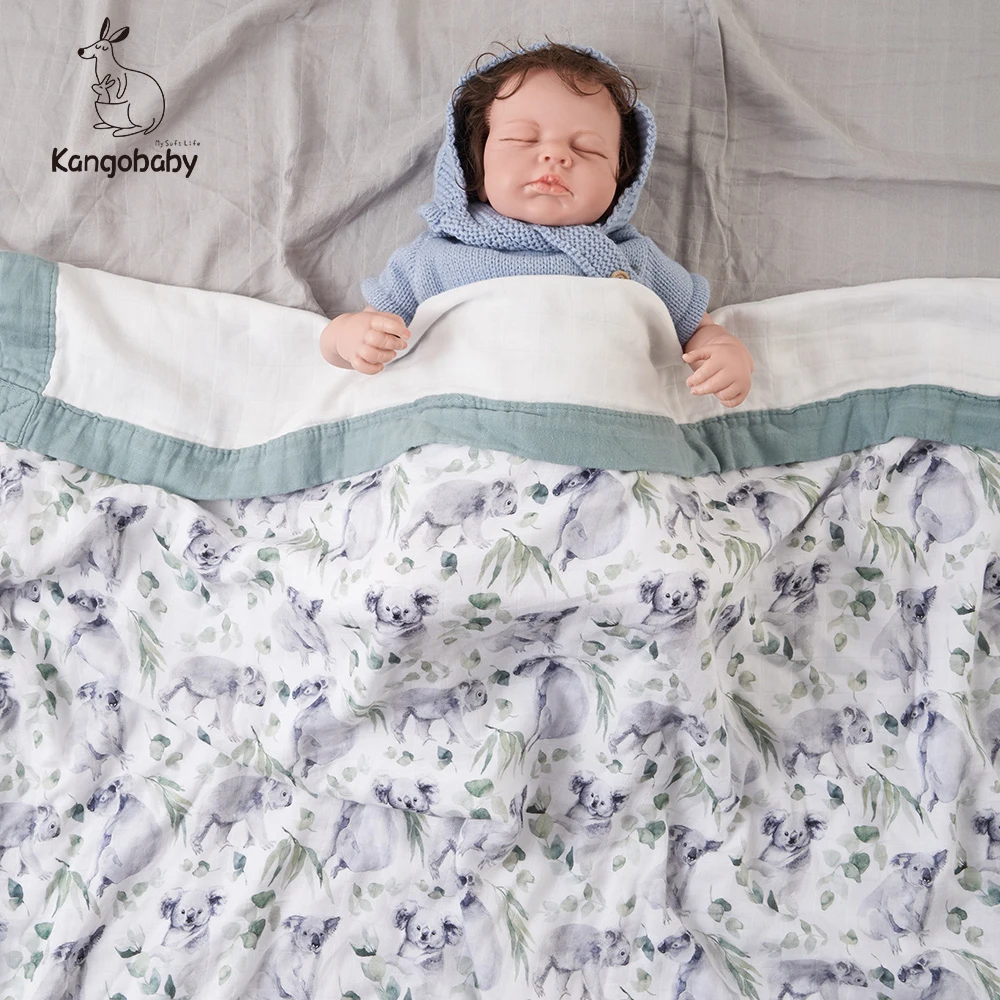 

Kangobaby Bamboo Cotton 4 Layers Digital Print Popular Design Premier Quality Muslin Swaddle Blanket Newborn Baby#My Soft Life#