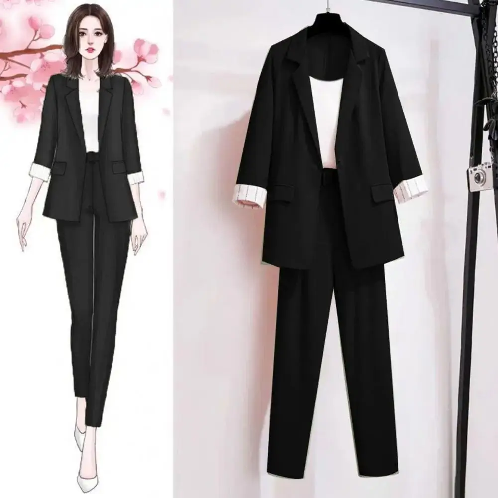 Elegant Anti-wrinkle Straight Notch Collar Women Business Outfit Single-button Women Business Outfit Women Garment