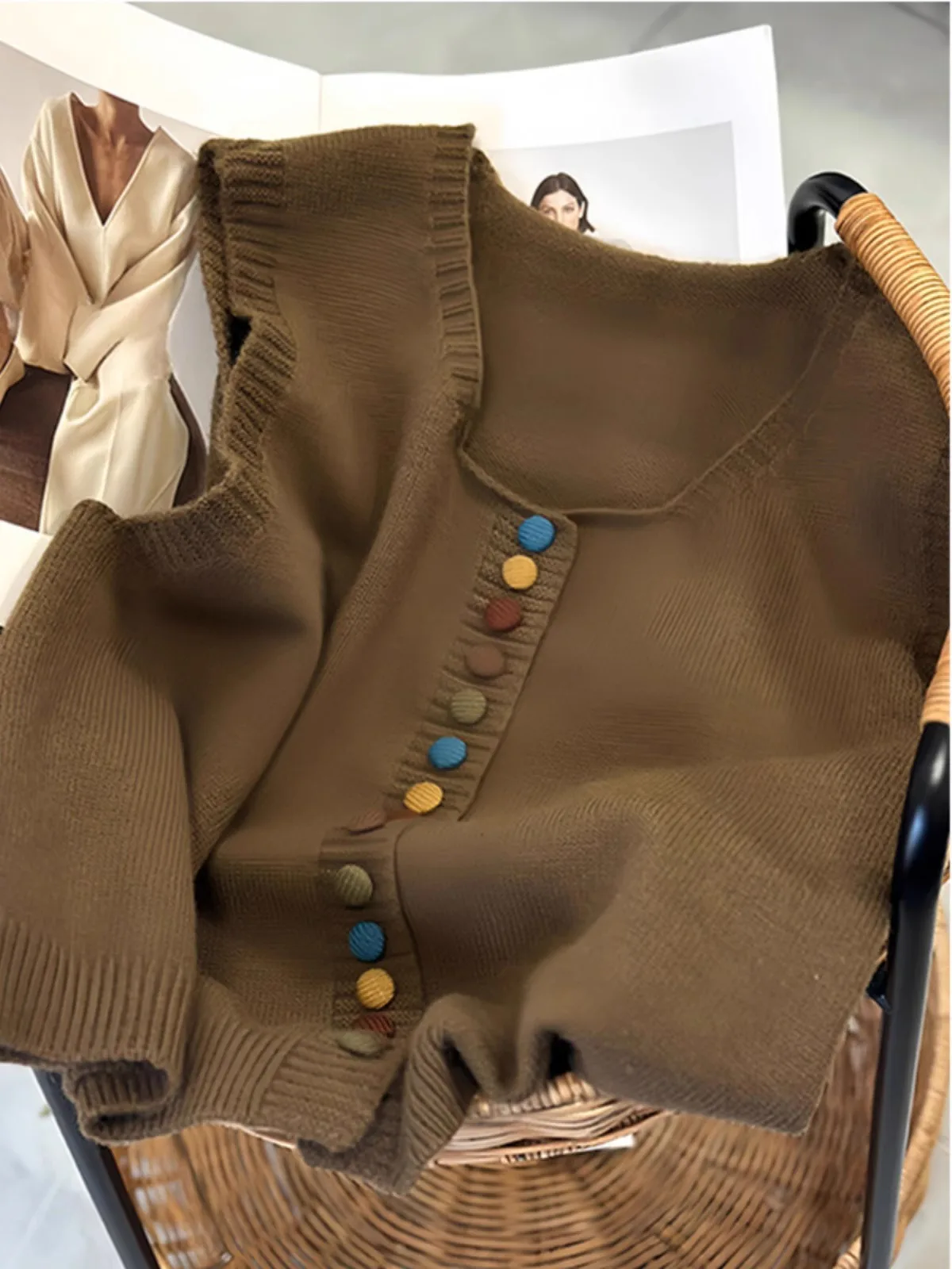 Корейская серия ленивый контрастный цвет однобортный свитер жилет женский