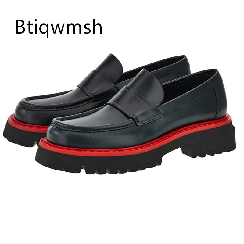 

Luxury Loafer Shoes Man Pointed Toe Black Real Cow Leather Thick Bottom Flats Male Fashion Casual Shoes For Men