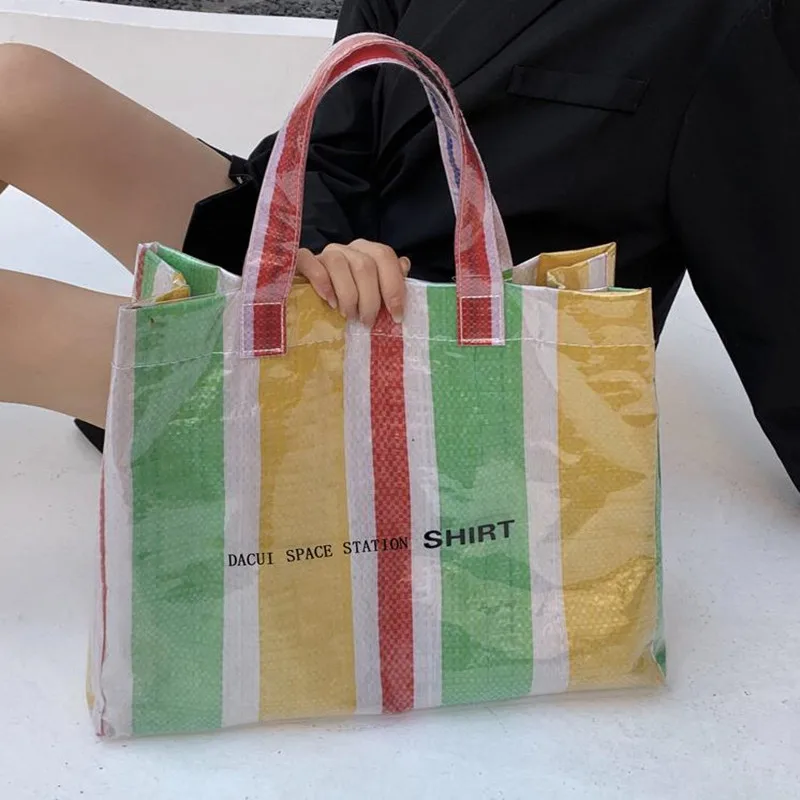 

Повседневные женские сумочки в полоску, ручная работа, Ротанговые сумки на плечо, летняя пляжная Соломенная Корзина, вместительная сумка-то...