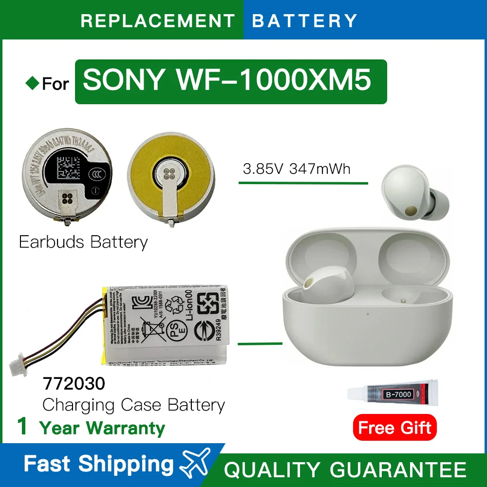 Фото Сменный аккумулятор 772030 для Sony WF-1000XM5 XM5, новые беспроводные наушники, зарядный чехол 3,85 В, замена аккумулятора Z55FH №1