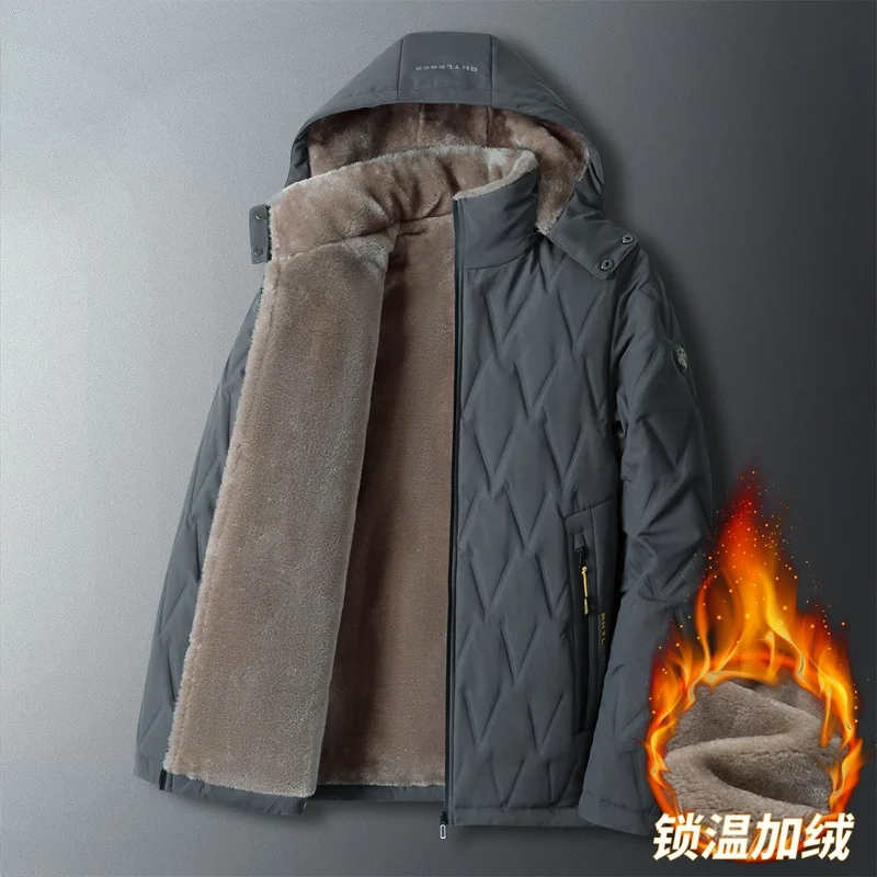 Men's Cotton-padded Jacket Velvet Thickening Winter Warm Hooded Windbreaker Parka Plus Size 5XL Coats Men Clothing