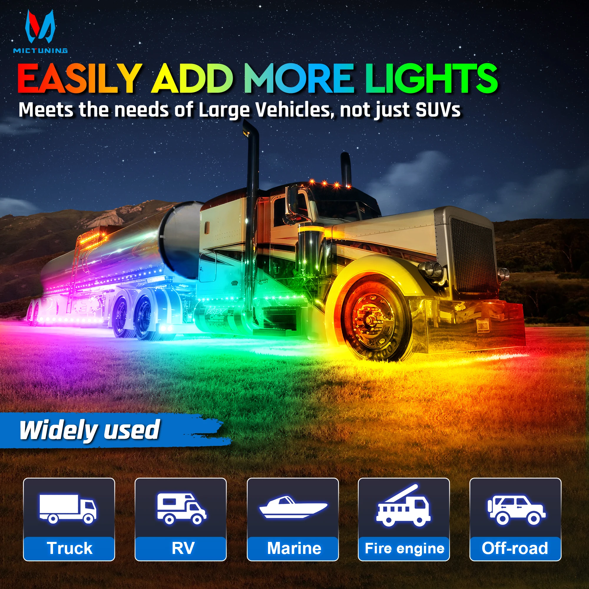 MICTUNING C2 RGBIC LED Rock Lights Kit 10-струльный комплект освещения подсветки с беспроводным